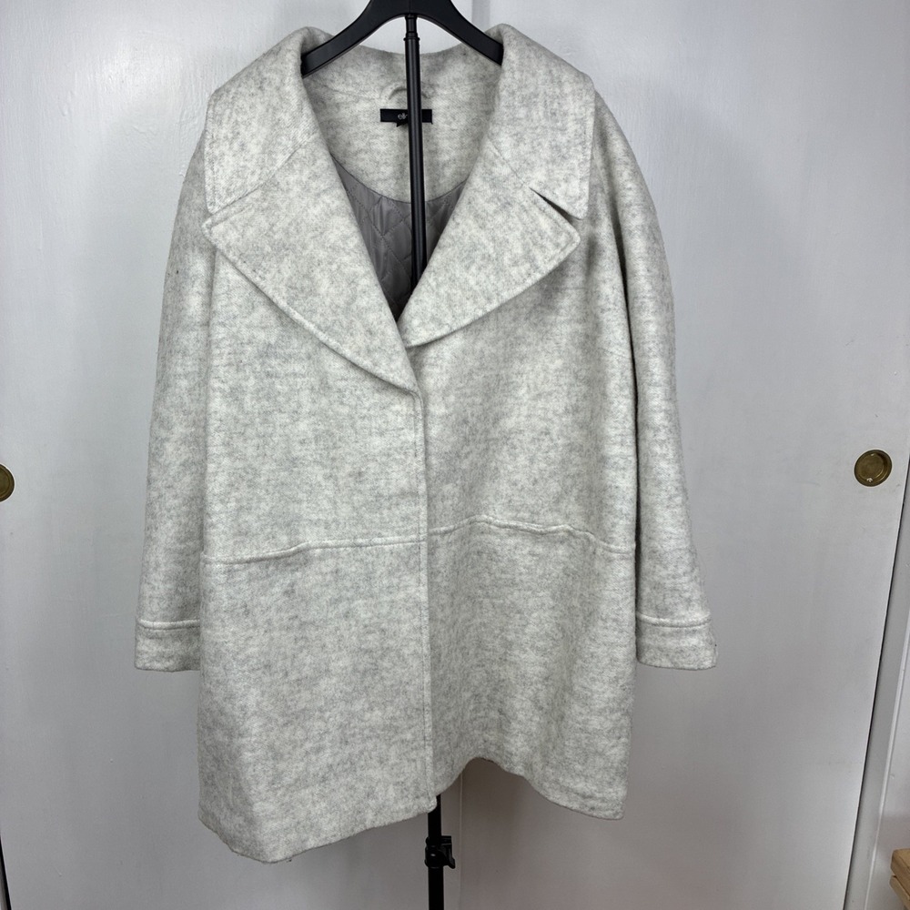 Ellos Grey Wool Blend Size 28 Coat Snap Closure Faux Pockets Lined Long Sleeve